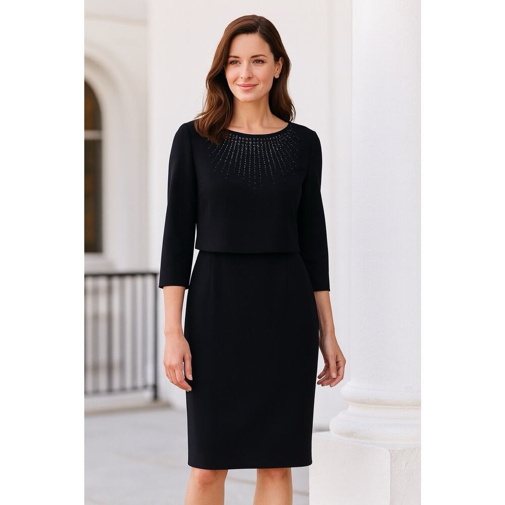 Chico's Embellished Slimming Sheath Dress Women’s Size 14 Black Stretch Career